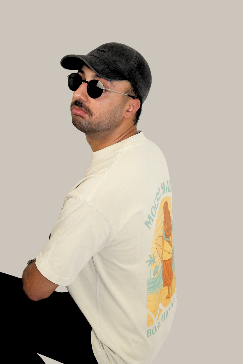 Beige Acid Washed Unisex 100% Organic Cotton T-Shirt.