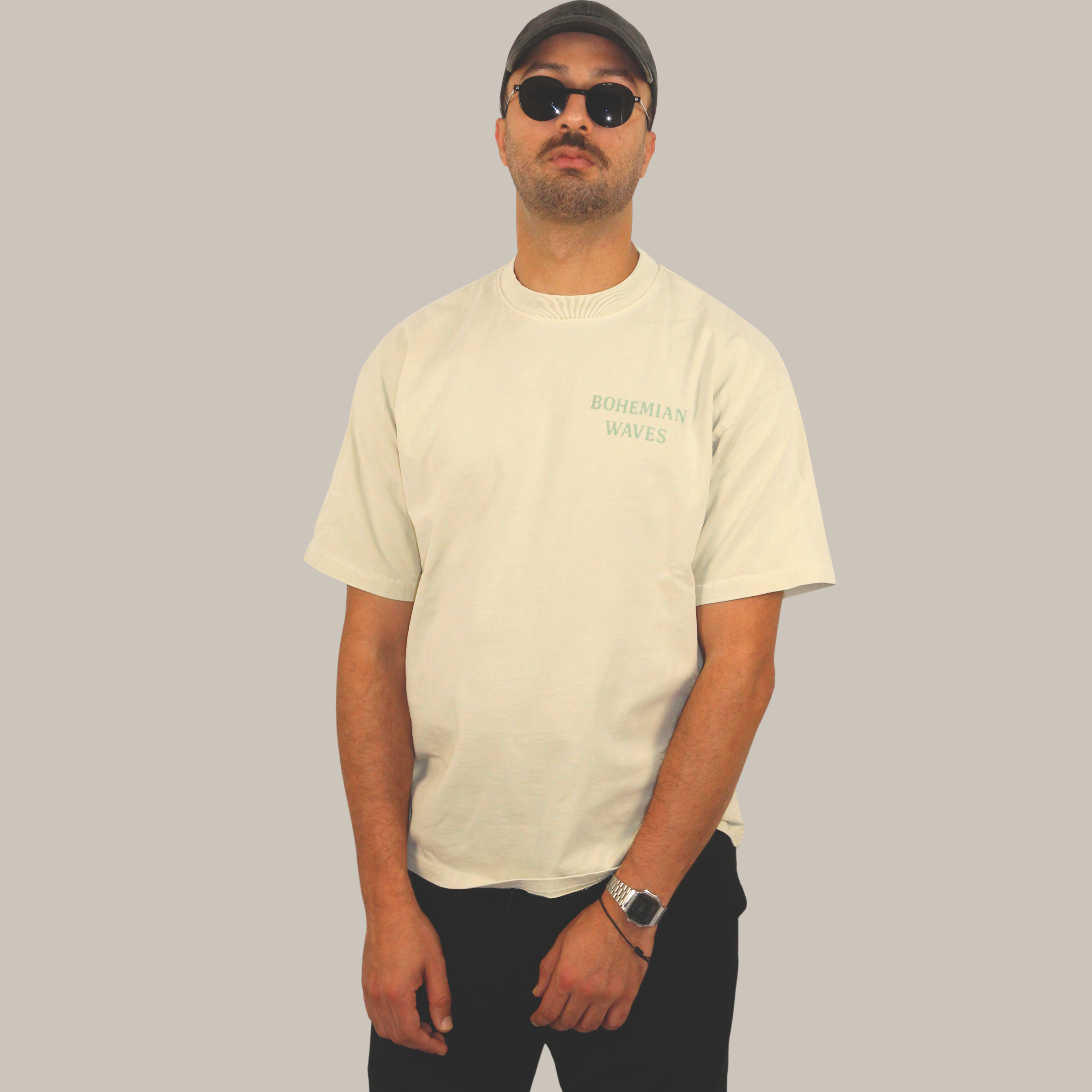 Beige Acid Washed Unisex 100% Organic Cotton T-Shirt.