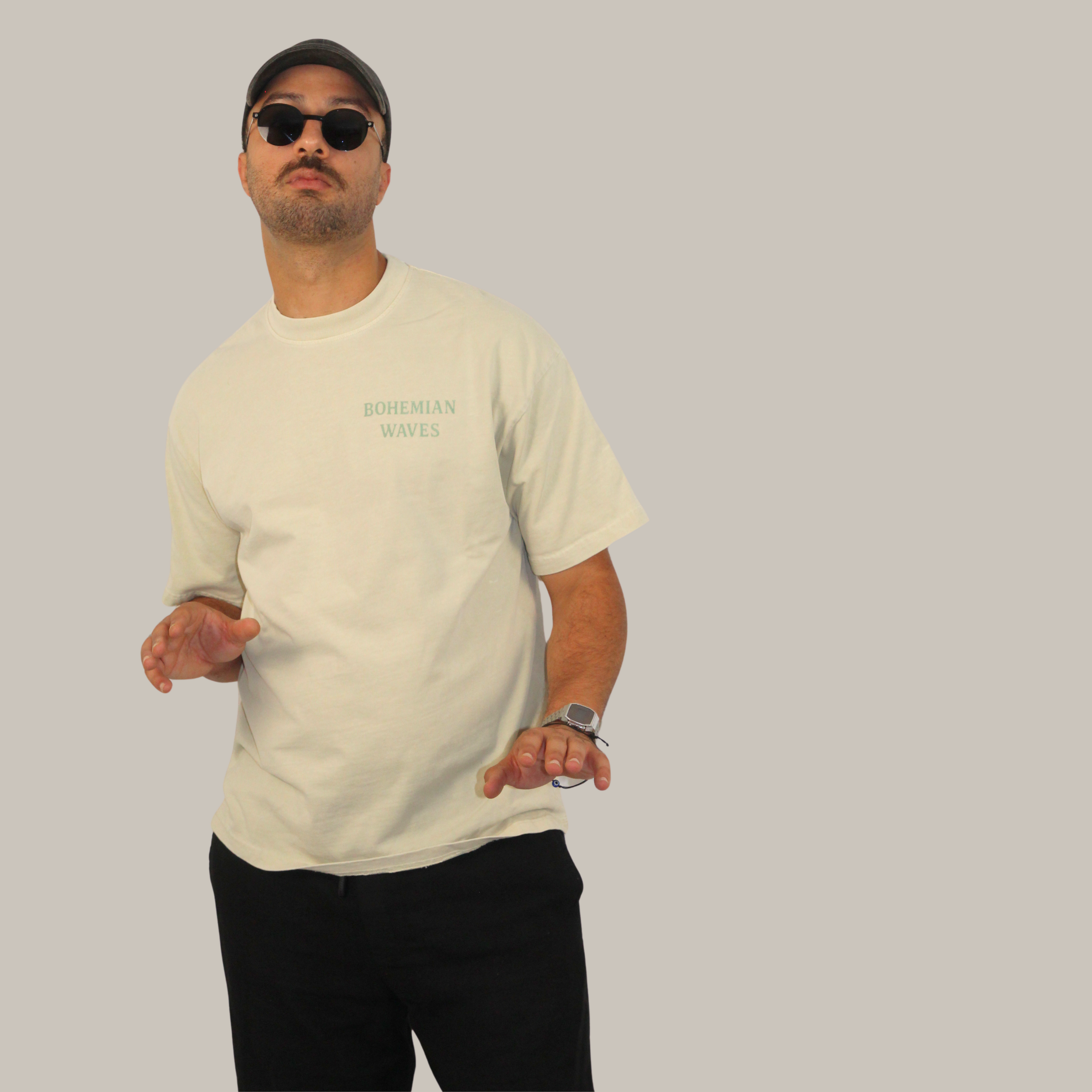 Beige Acid Washed Unisex 100% Organic Cotton T-Shirt.