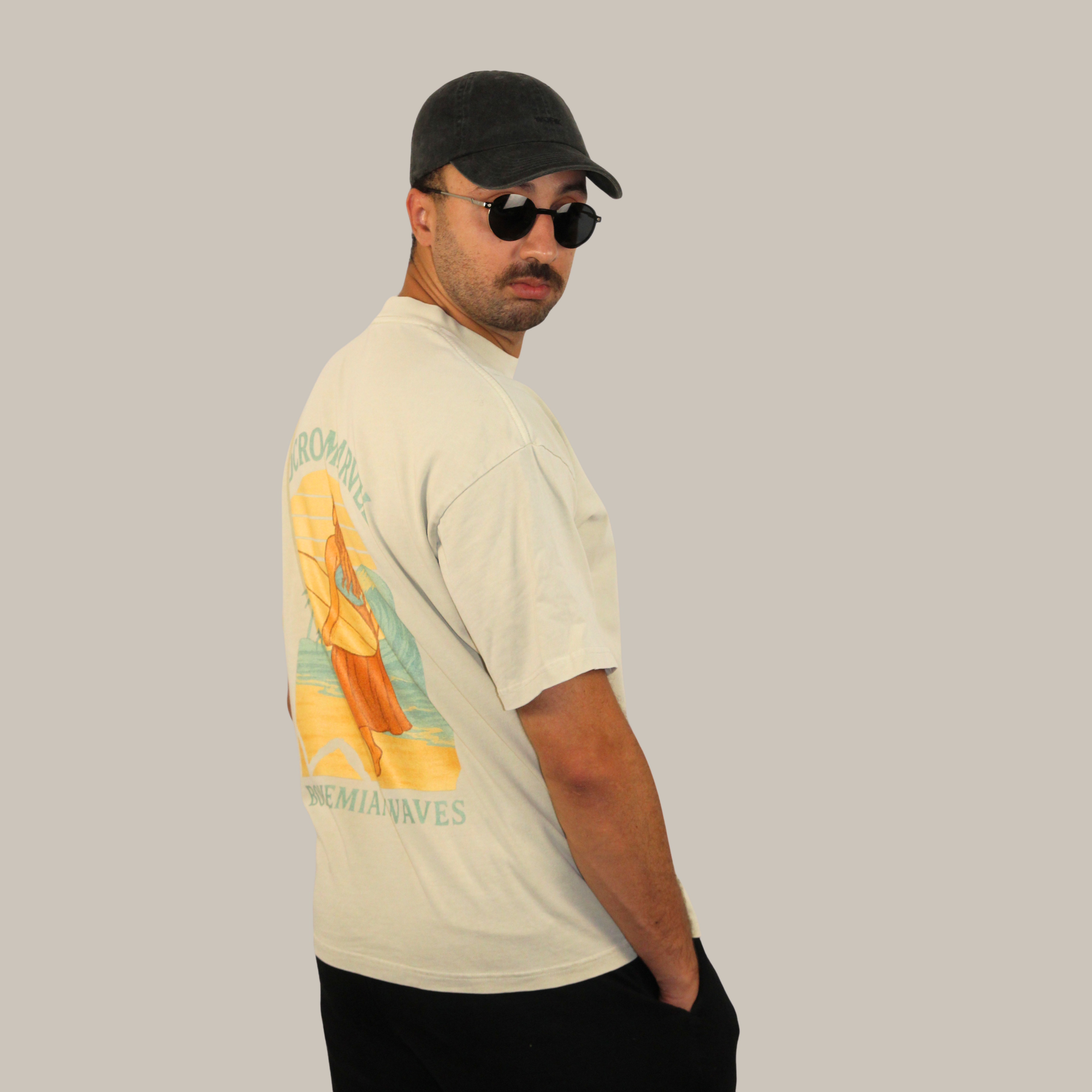 Beige Acid Washed Unisex 100% Organic Cotton T-Shirt.