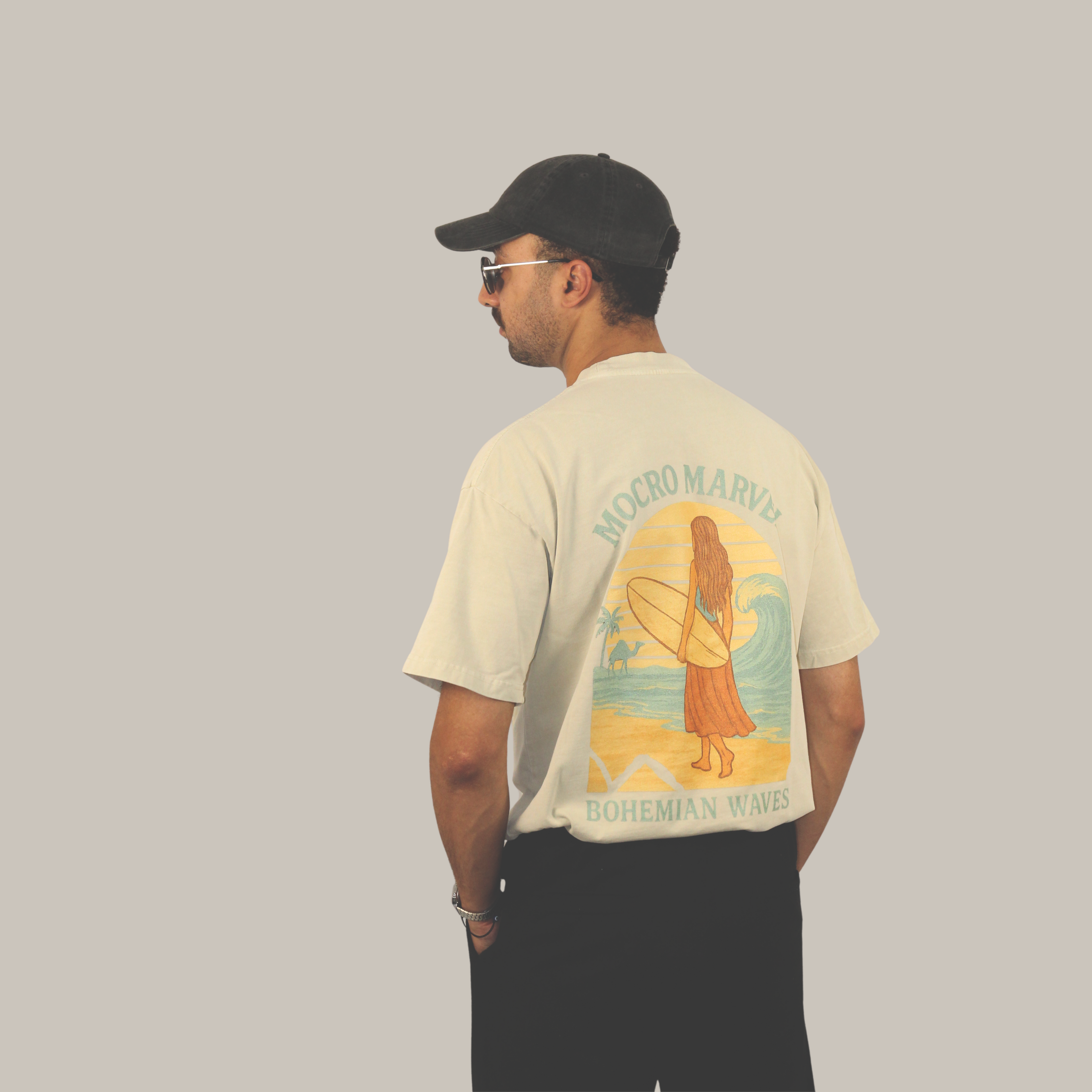 Beige Acid Washed Unisex 100% Organic Cotton T-Shirt.